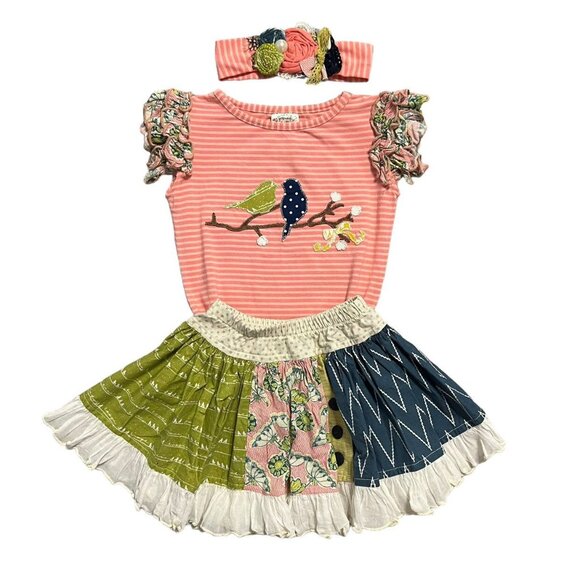 Persnickety Other - Persnickety 3Y Bird Appliqué Shirt Skirt Headband Set
